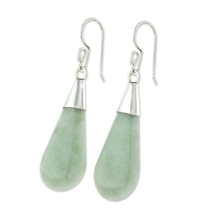 Subtle Dewdrops Pale Green Jade and Sterling Silver Teardrop Dangle Earrings