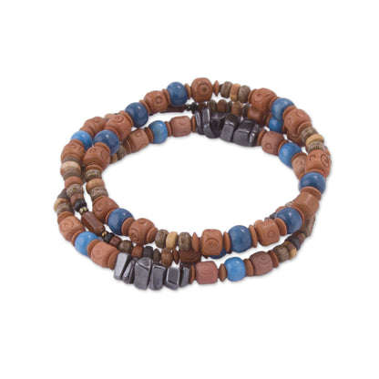 Andean Eyes Three Hematite and Ceramic Beaded Bracelets in Earth Tones