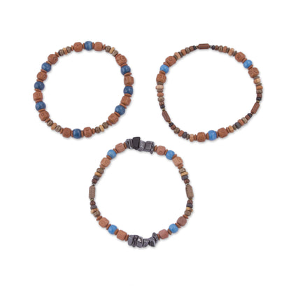 Andean Eyes Three Hematite and Ceramic Beaded Bracelets in Earth Tones