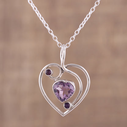 Precious Heart Hand Crafted Amethyst and Sterling Silver Pendant Necklace