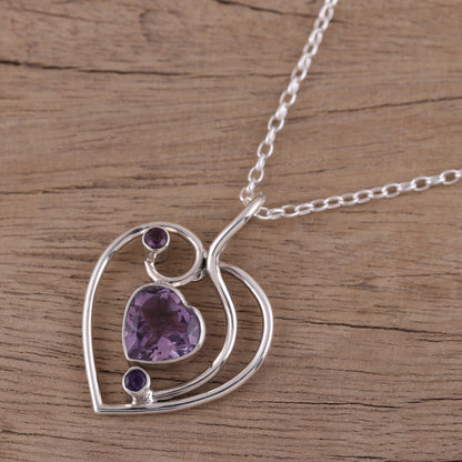 Precious Heart Hand Crafted Amethyst and Sterling Silver Pendant Necklace