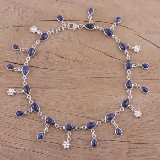 Tidal Luster Handmade Lapis Lazuli and Sterling Silver Anklet from India