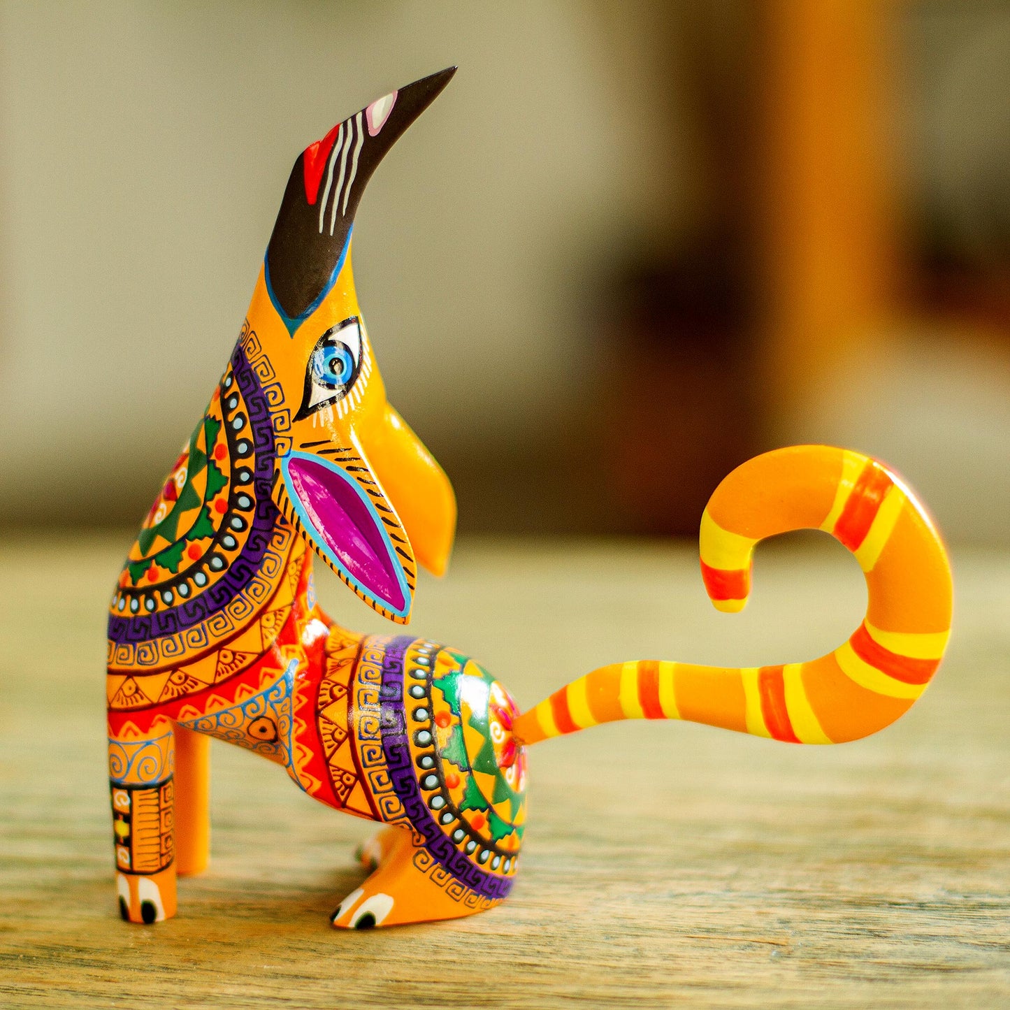 Howl Multi-Color Copal Wood Howling Coyote Alebrije Figurine