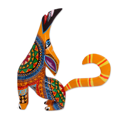 Howl Multi-Color Copal Wood Howling Coyote Alebrije Figurine