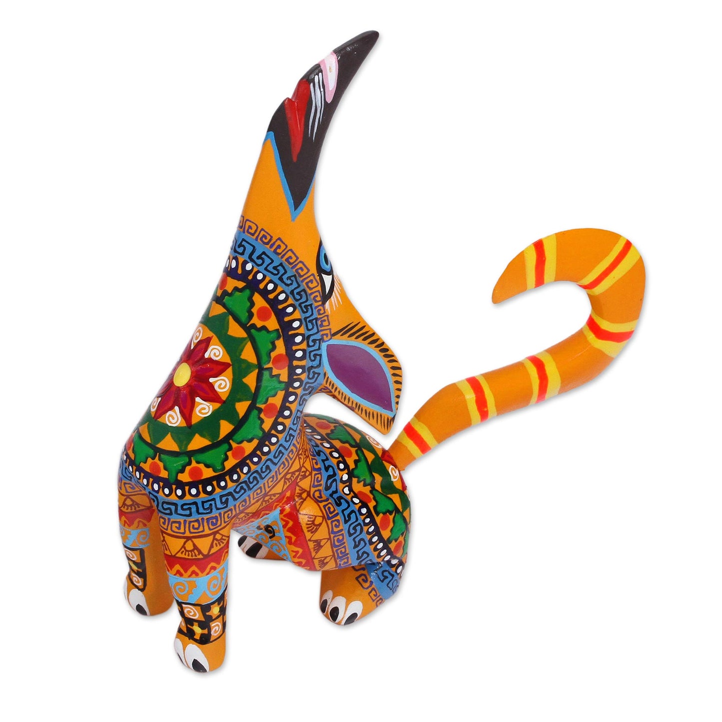 Howl Multi-Color Copal Wood Howling Coyote Alebrije Figurine