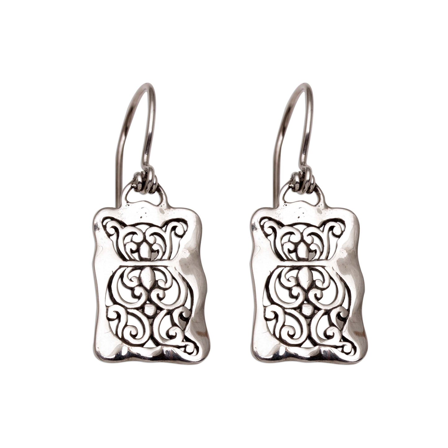 Cat Swirls Cat Motif Sterling Silver Dangle Earrings from Bali