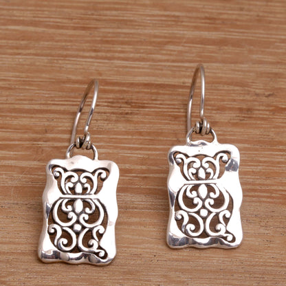 Cat Swirls Cat Motif Sterling Silver Dangle Earrings from Bali