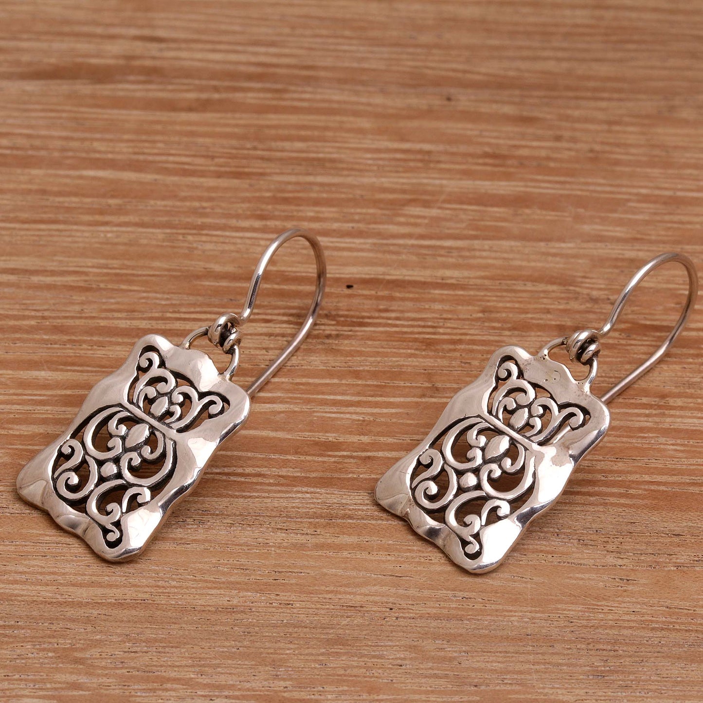 Cat Swirls Cat Motif Sterling Silver Dangle Earrings from Bali