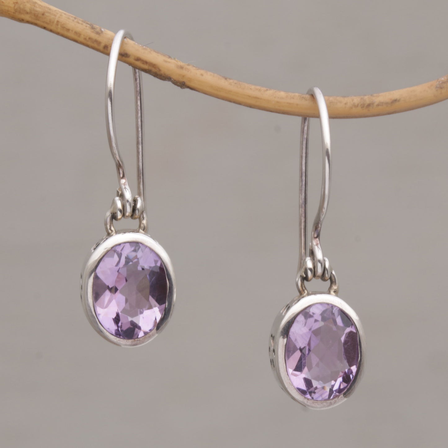 Purple Paws Amethyst and Sterling Silver Paw Print Dangle Earrings