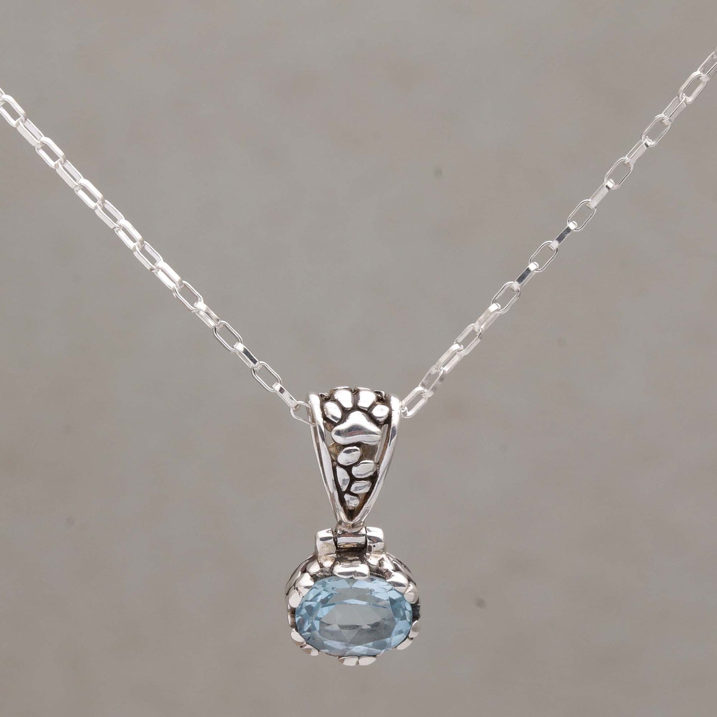 Prized Paws Blue Topaz and Sterling Silver Paw Print Pendant Necklace