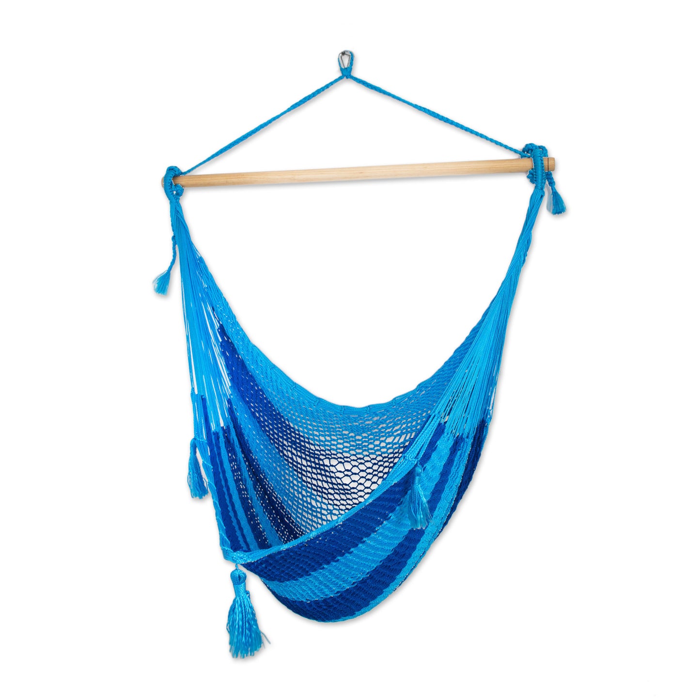 Sea Dream Hand Crafted Blue Striped Nylon Rope Hammock Swing