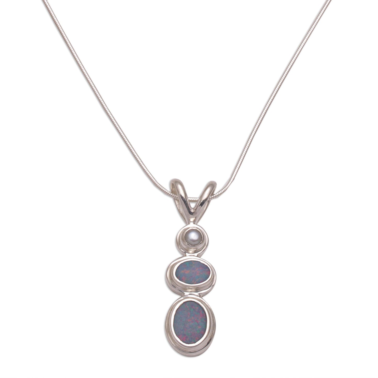 Sea Symphony Handmade Opal Freshwater Cultured Pearl Pendant Necklace