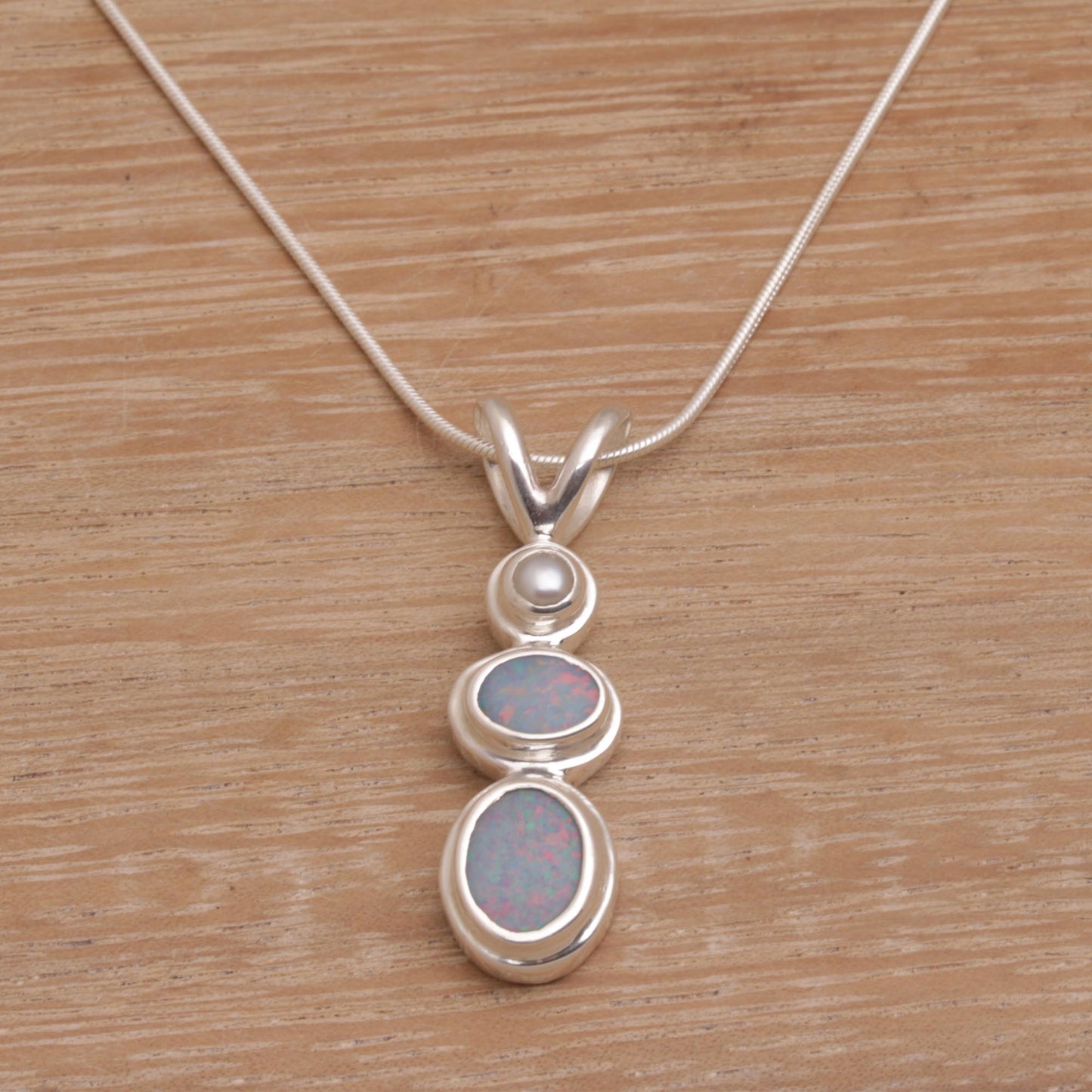 Sea Symphony Handmade Opal Freshwater Cultured Pearl Pendant Necklace