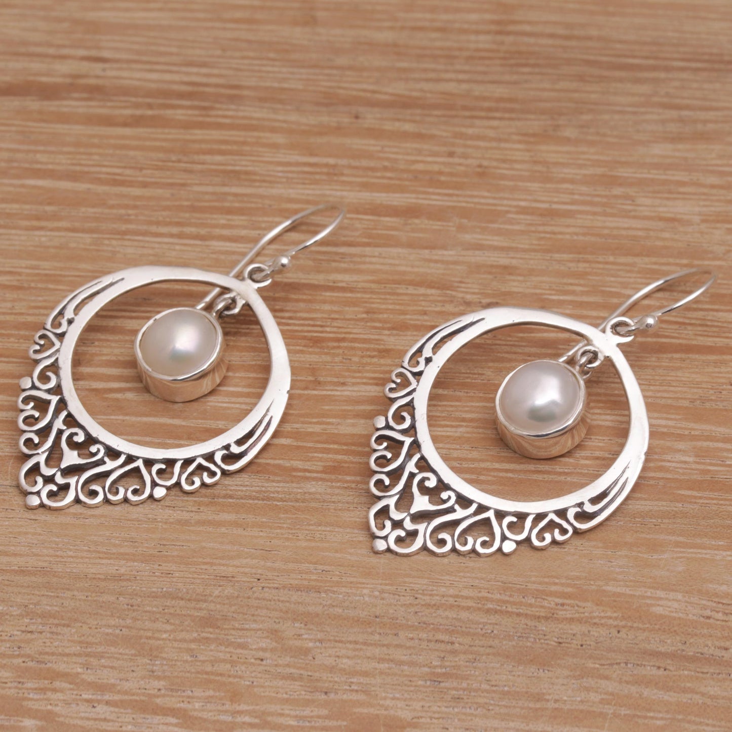 Fair Daydream Handmade 925 Sterling Silver Cultured Mabe Pearl Earrings