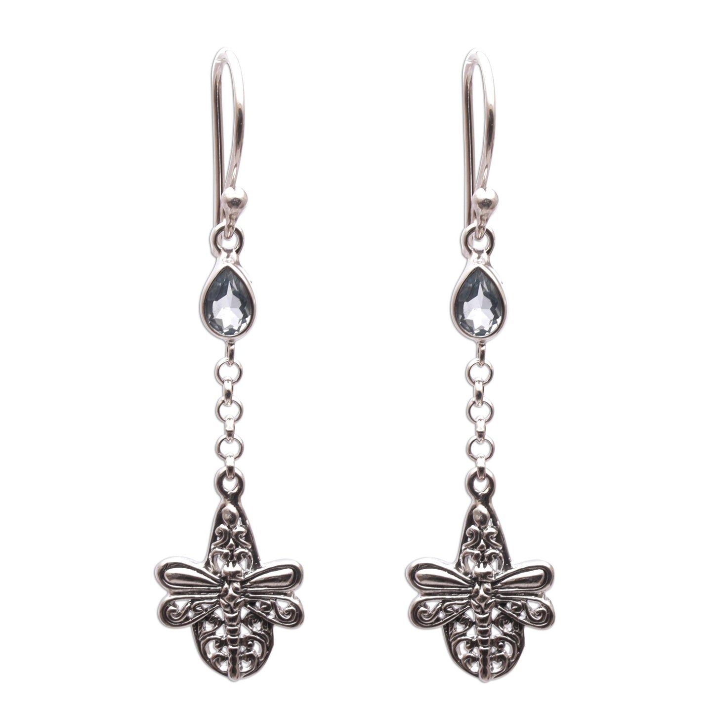 Dragonfly Altar Handmade 925 Sterling Silver Blue Topaz Dragonfly Earrings