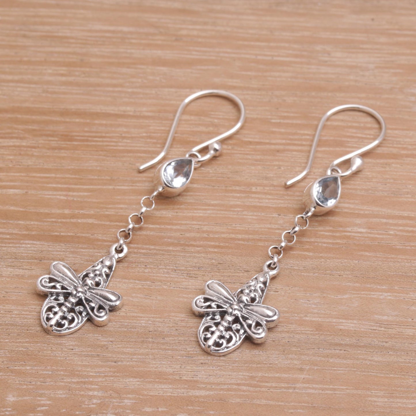 Dragonfly Altar Handmade 925 Sterling Silver Blue Topaz Dragonfly Earrings