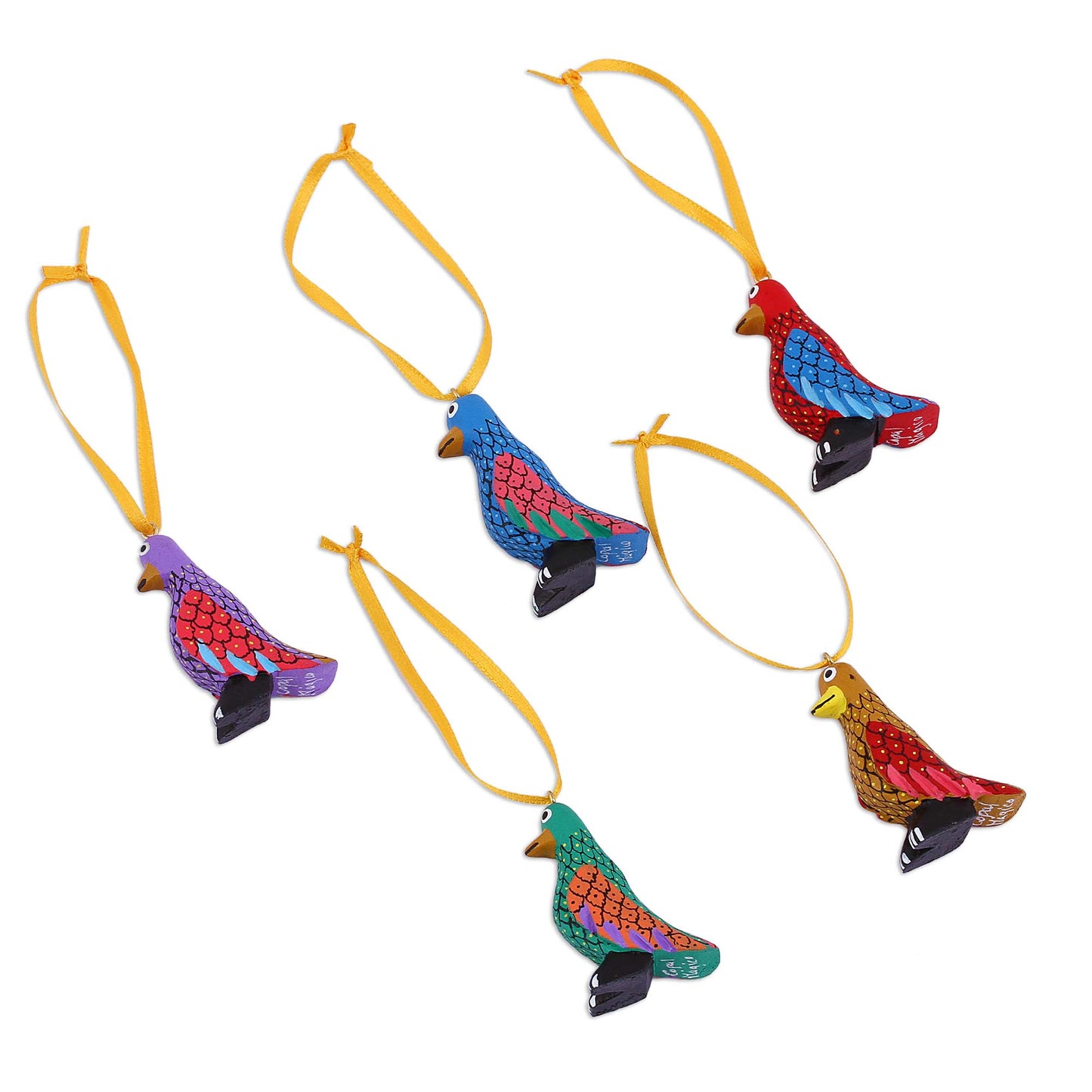 Sweet Penguins Wood Alebrije Penguin Ornaments (Set of 5) from Mexico