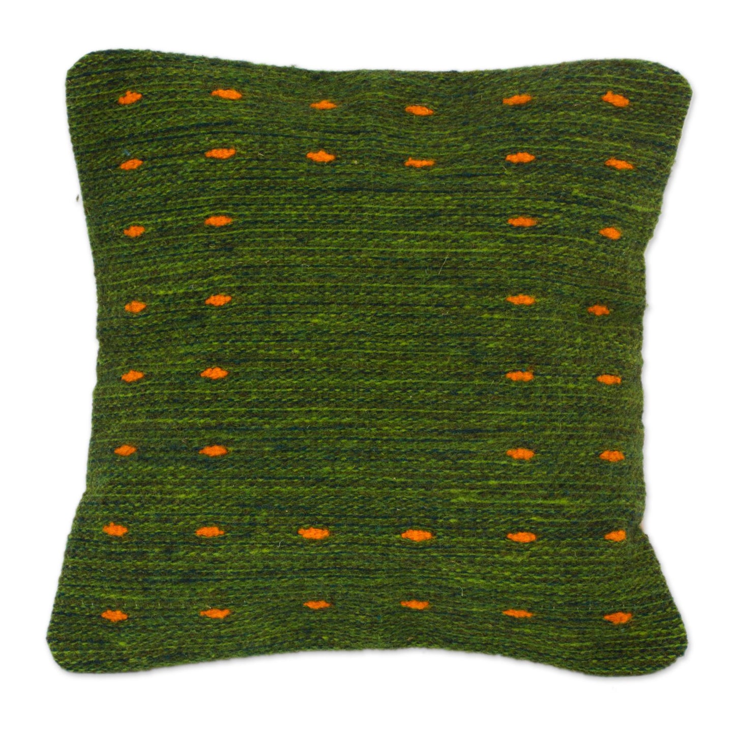 Green Hand Woven Wool Throw Pillow Cover, 'Dotted Passion In Green'