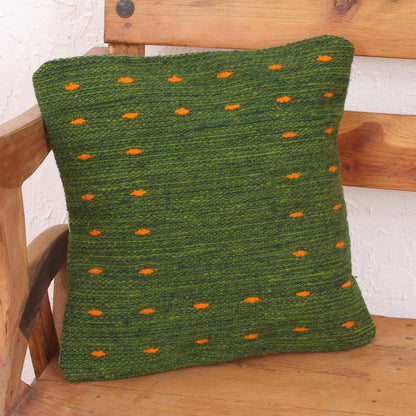 Green Hand Woven Wool Throw Pillow Cover, 'Dotted Passion In Green'