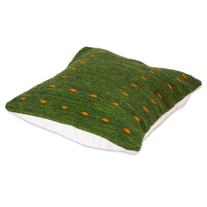 Green Hand Woven Wool Throw Pillow Cover, 'Dotted Passion In Green'