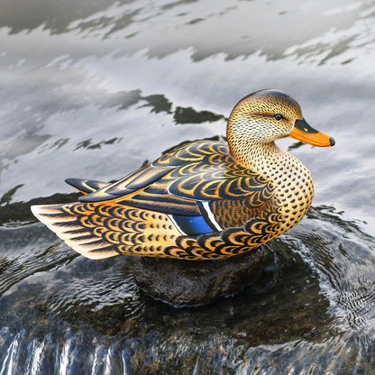 Elegant Mallard Hand Painted Wood Female Mallard Duck Statuette from Bali