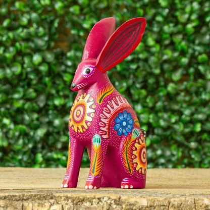 Jackrabbit Hand Crafted Copal Wood Multi-Colored Rabbit Alebrije