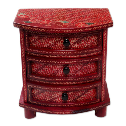 Scarlet Scrolls Red Parang Motif Handcrafted Wood Batik Jewelry Box
