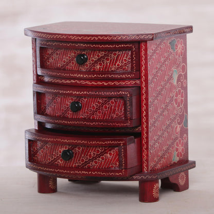 Scarlet Scrolls Red Parang Motif Handcrafted Wood Batik Jewelry Box