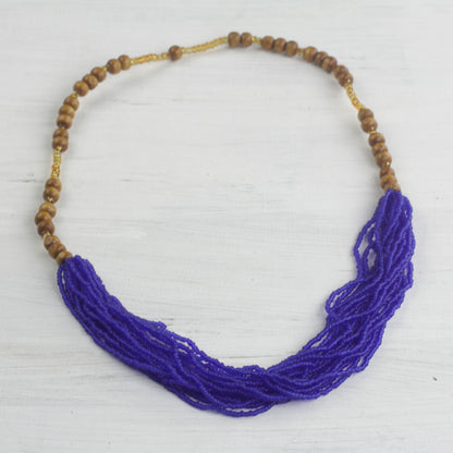 Regal Blue-Violet Recycled Glass Beaded Necklace in Blue-Violet from Ghana