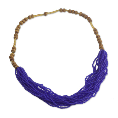 Regal Blue-Violet Recycled Glass Beaded Necklace in Blue-Violet from Ghana