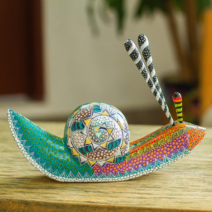 Vibrant Snail Hand-Painted Snail Alebrije Wood Sculpture from Mexico