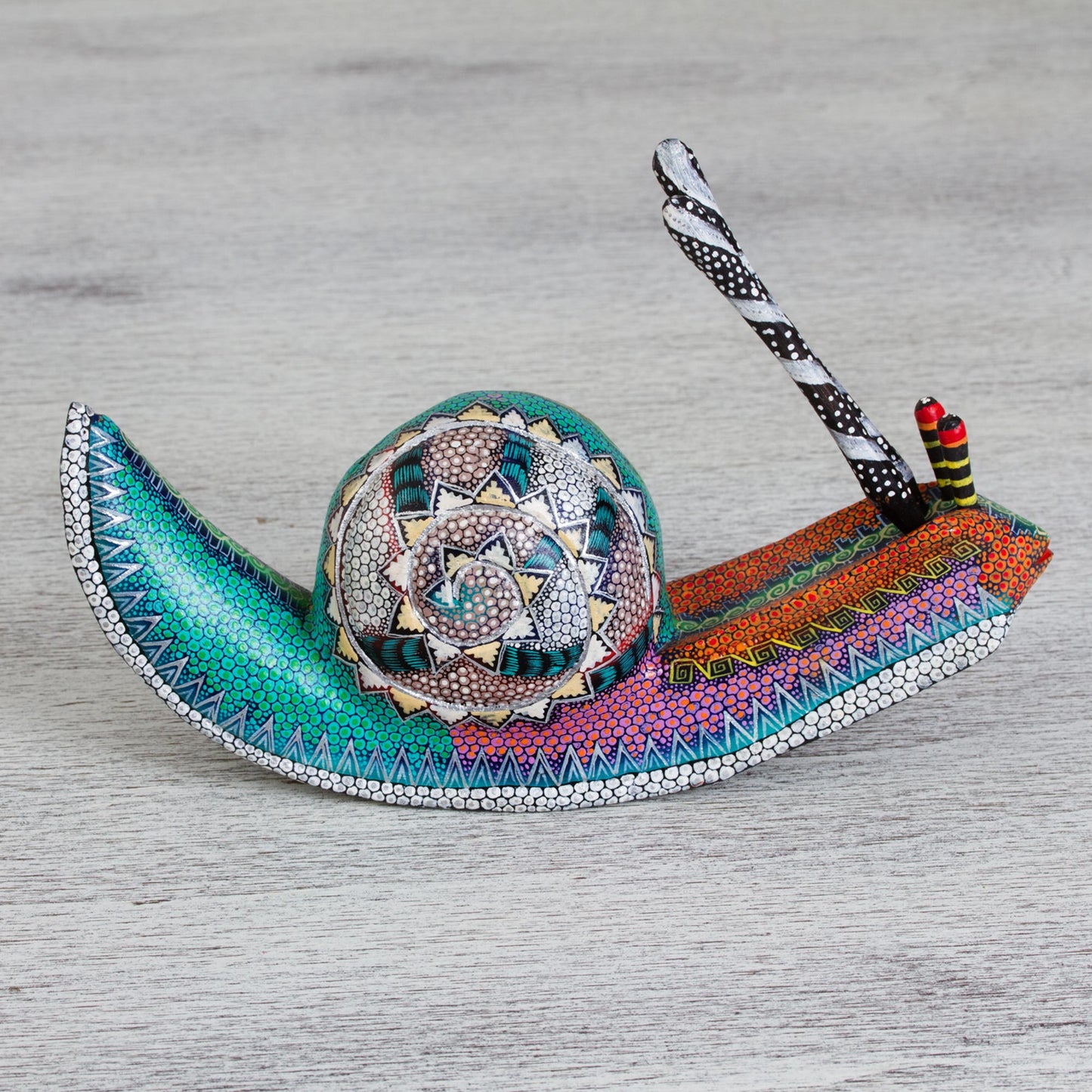 Vibrant Snail Hand-Painted Snail Alebrije Wood Sculpture from Mexico