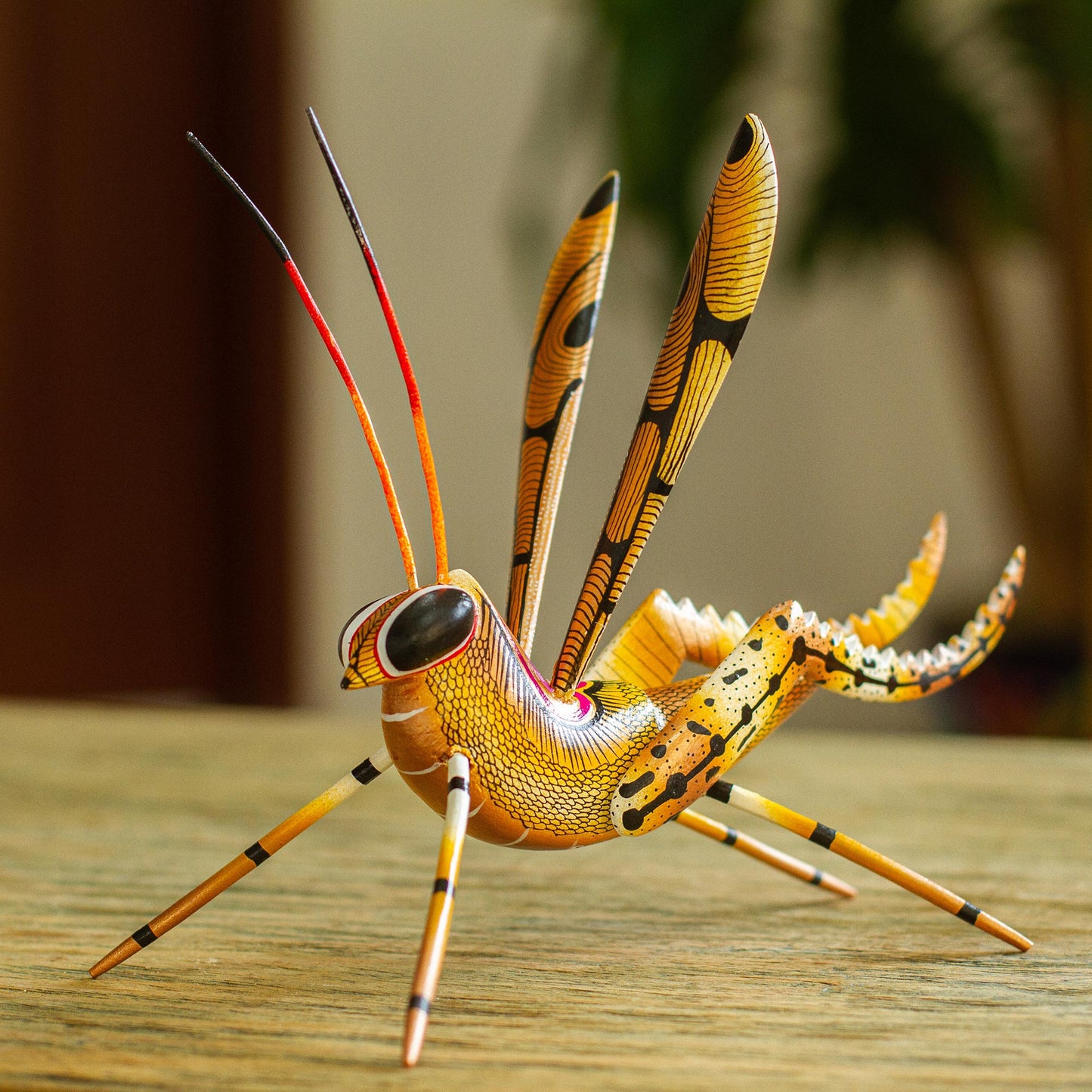 Golden Cricket Cricket Copal Alebrije Wood Sculpture from Mexico