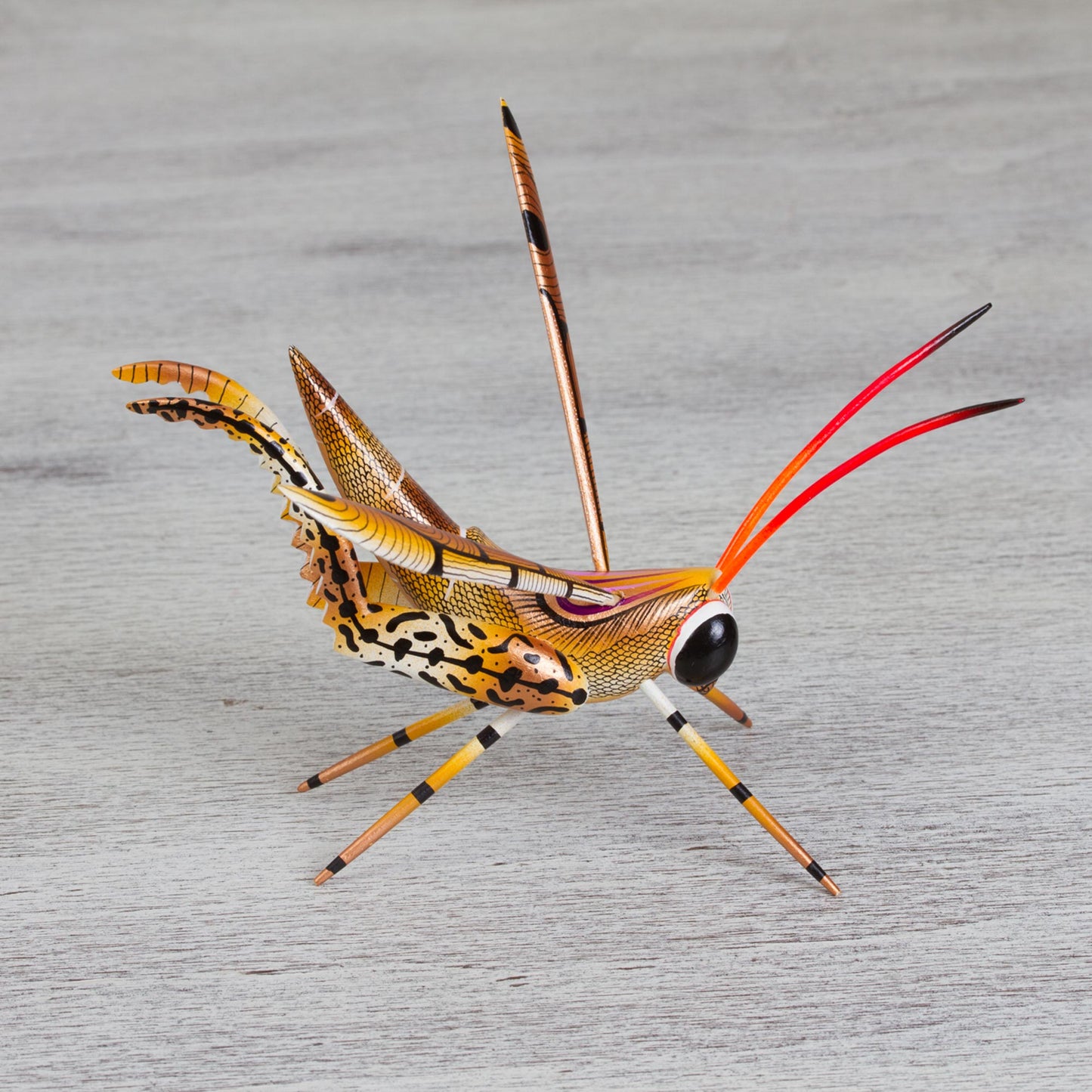 Golden Cricket Cricket Copal Alebrije Wood Sculpture from Mexico