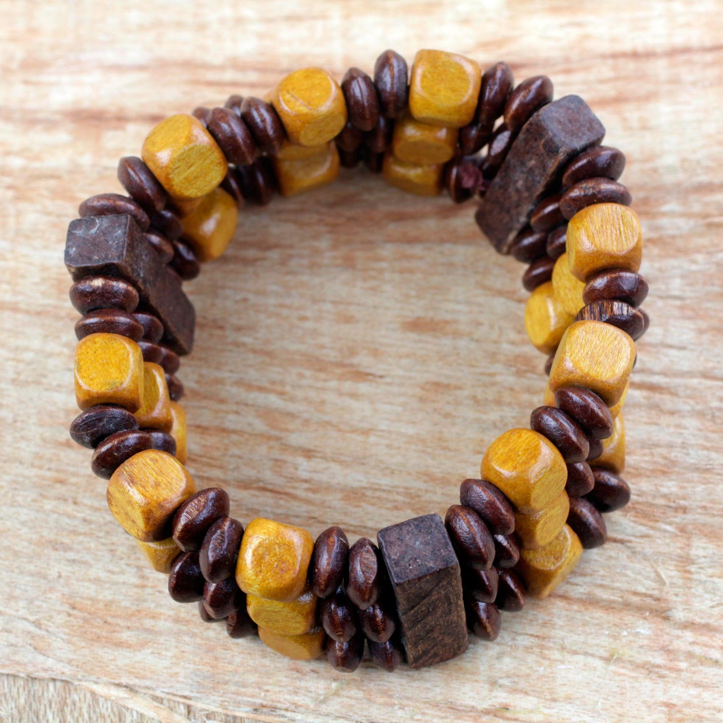 Forest Beauty Beaded Natural Sese Wood Multi-Layered Stretch Bracelet