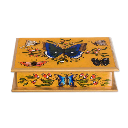 Butterfly Court Reverse Painted Glass on Wood Jewelry Box with Butterflies