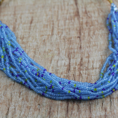 Sprightly Sky Recycled Glass Beaded Necklace in Sky Blue from Ghana