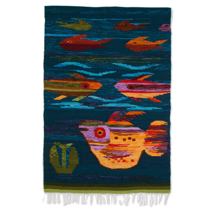 Colorful Aquarium Handwoven Wool Fish Tapestry from Peru