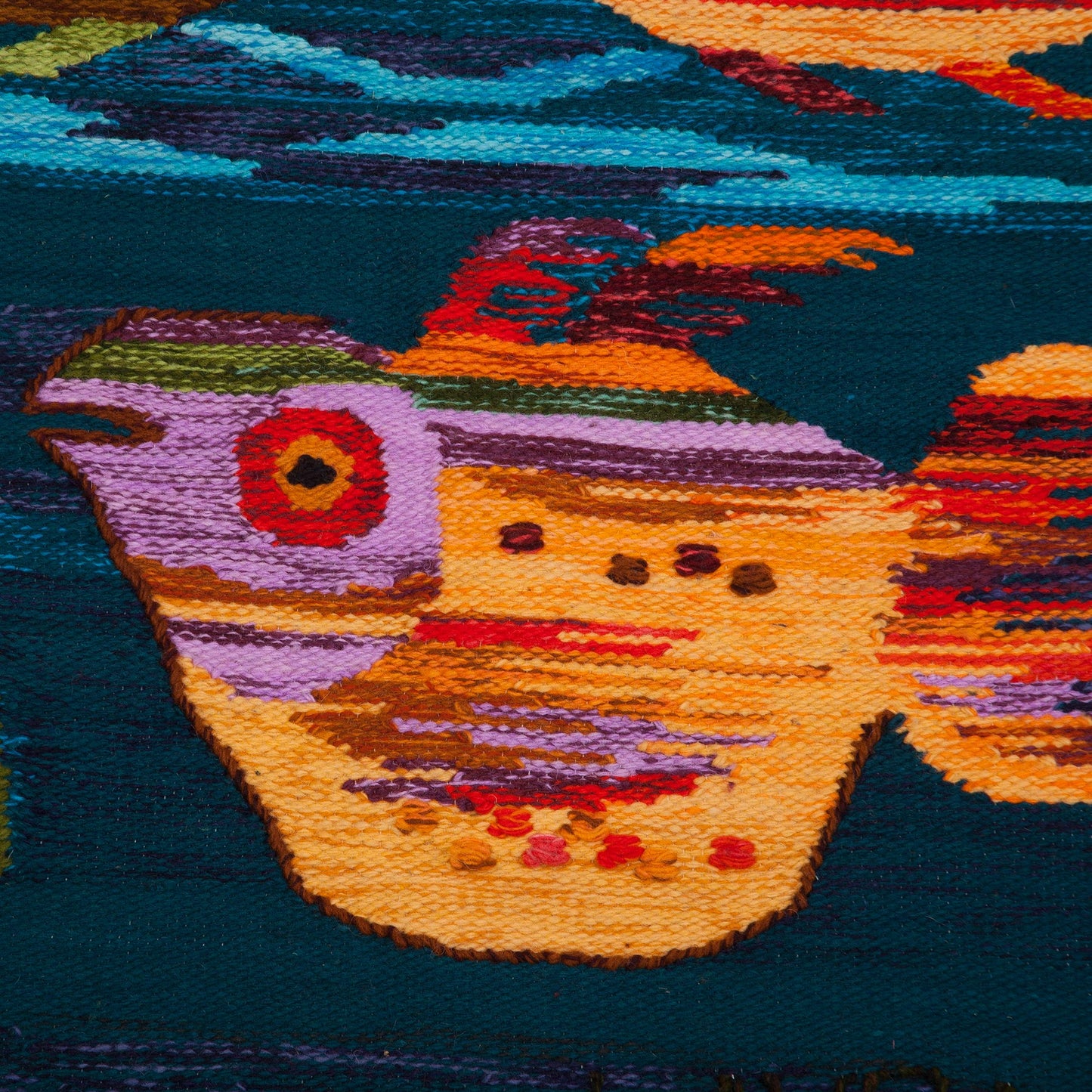 Colorful Aquarium Handwoven Wool Fish Tapestry from Peru