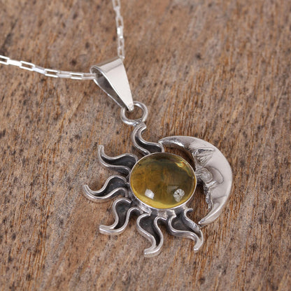 Honey Eclipse Sun and Moon Amber Pendant Necklace from Mexico