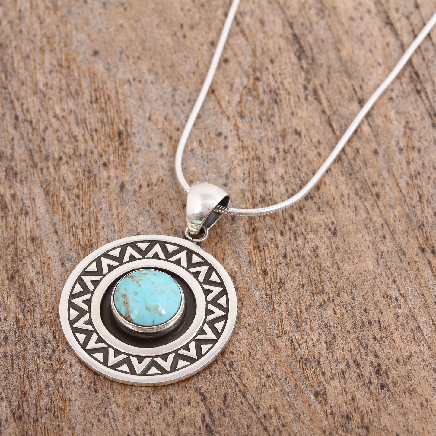 Zigzag Corona Turquoise & Silver Pendant Necklace