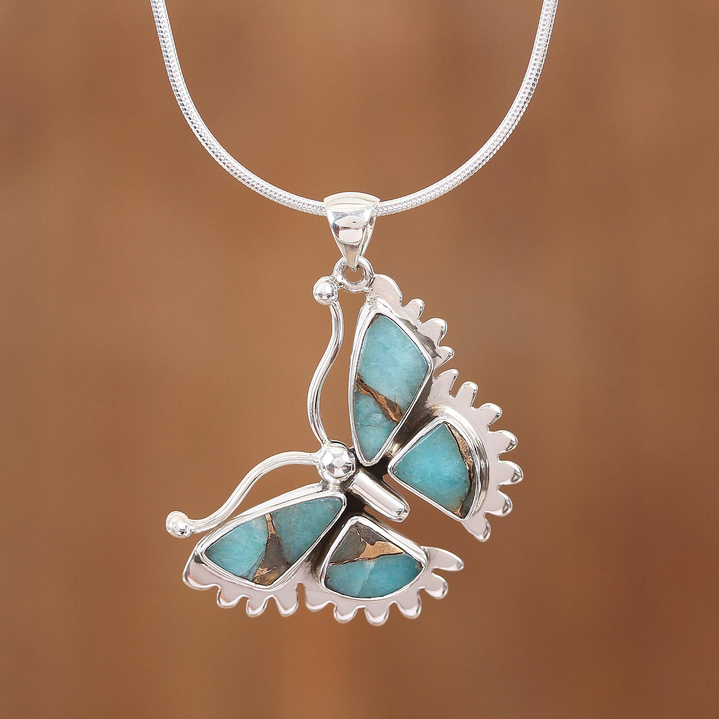 Happiness Soars Composite Turquoise and Sterling Silver Butterfly Necklace