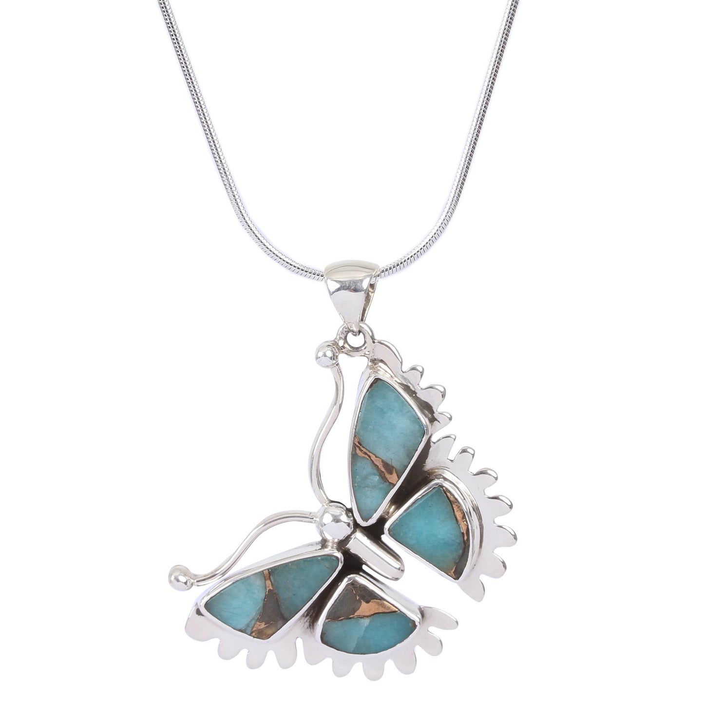 Happiness Soars Composite Turquoise and Sterling Silver Butterfly Necklace