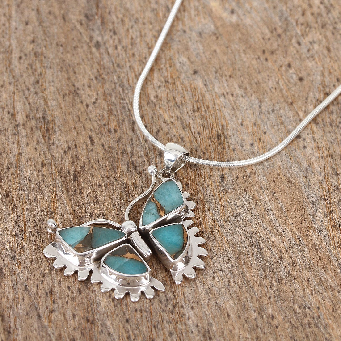 Happiness Soars Composite Turquoise and Sterling Silver Butterfly Necklace