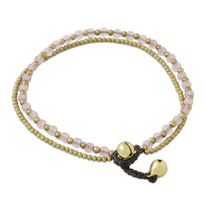 Ringing Beauty Rose Quartz and Brass Beaded Anklet from Thailand