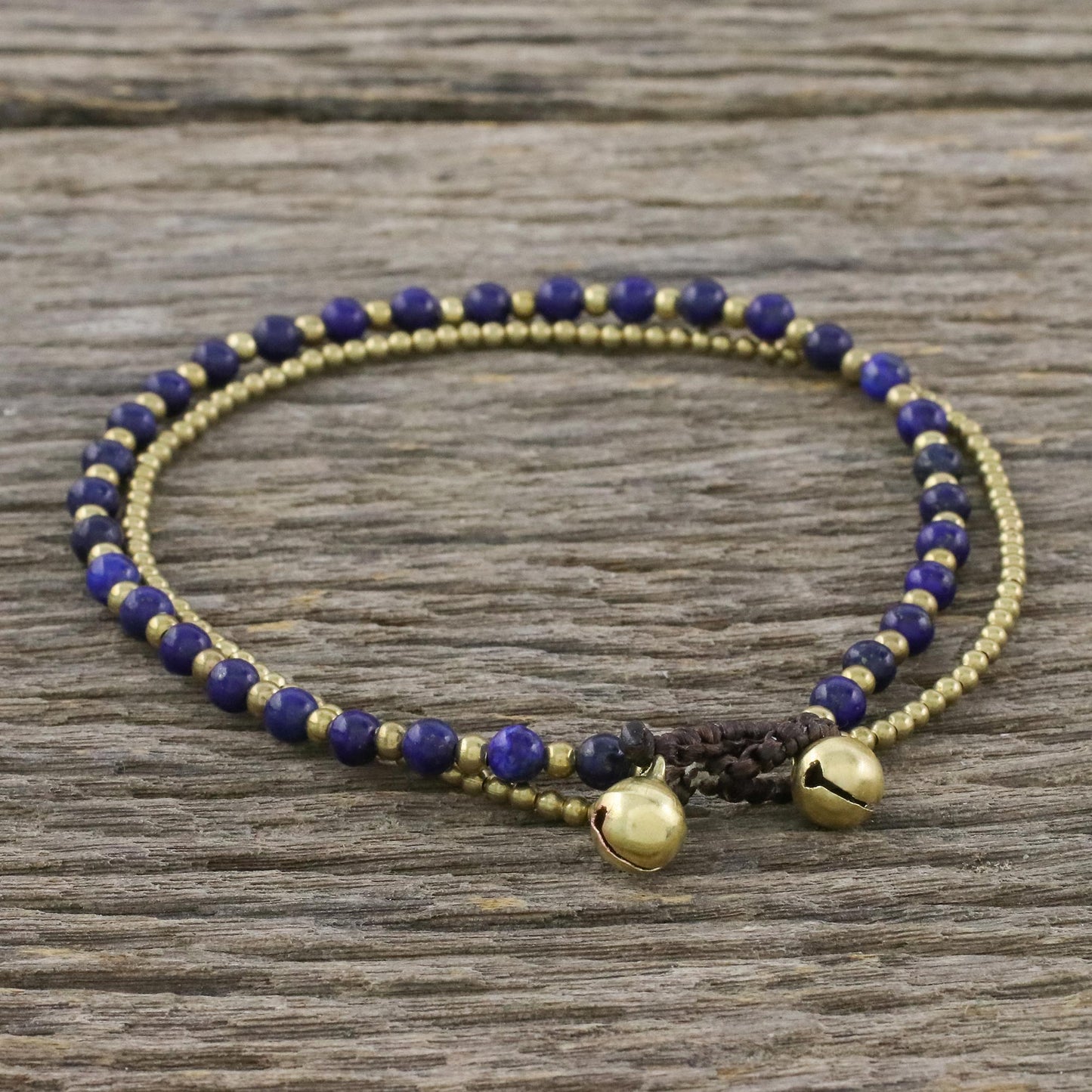 Ringing Beauty Lapis Lazuli and Brass Beaded Anklet from Thailand