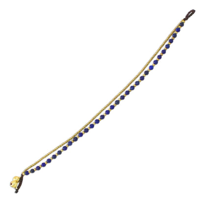 Ringing Beauty Lapis Lazuli and Brass Beaded Anklet from Thailand