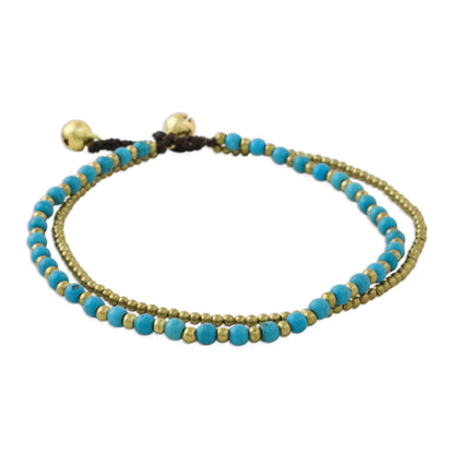 Ringing Beauty Brass and Calcite Beaded Anklet from Thailand