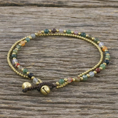 Valley of Color Handmade Multi-Color Agate Brass Beaded Anklet with Loop