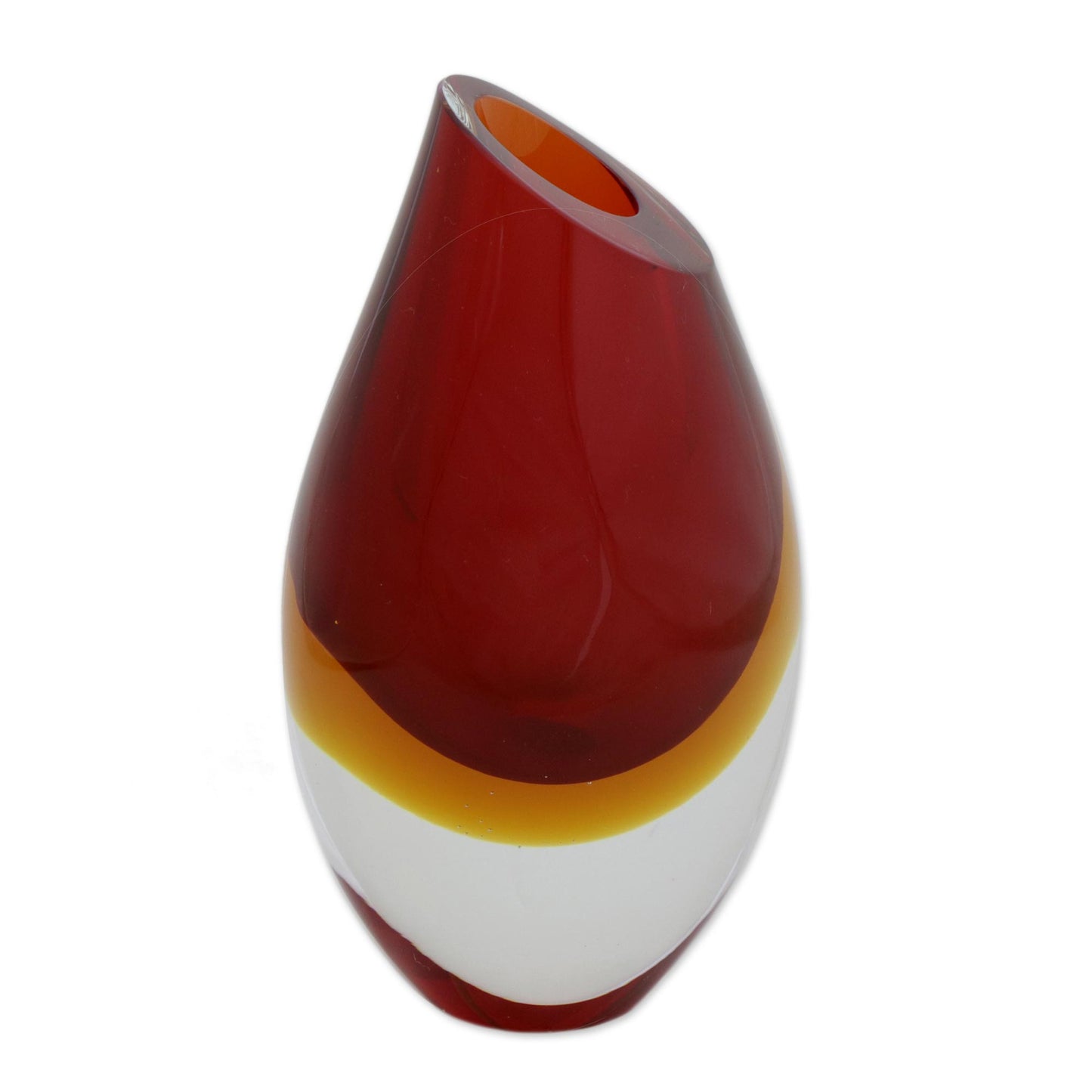 Fiery Droplet Red-Orange Murano-Inspired Art Glass Decorative Vase